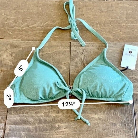 Shade & Shore Women’s Front Tie Bikini Swim Top Green Sparkle NWT - Picture 6 of 7